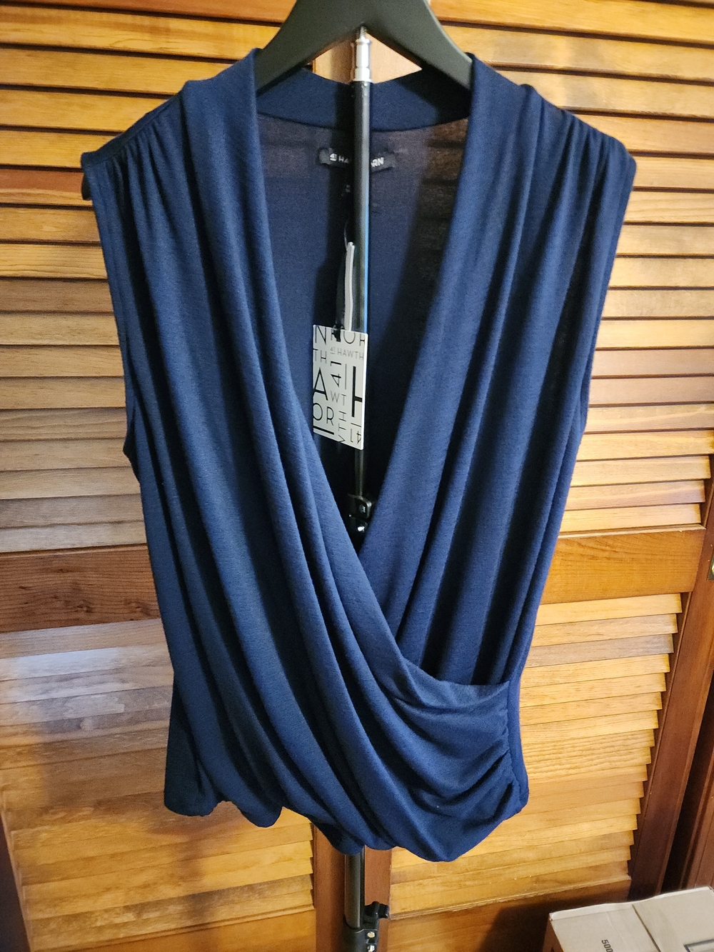 41 Hawthorn Navy Draped Wrap Sleeveless Blouse 1X Stichfix NWT